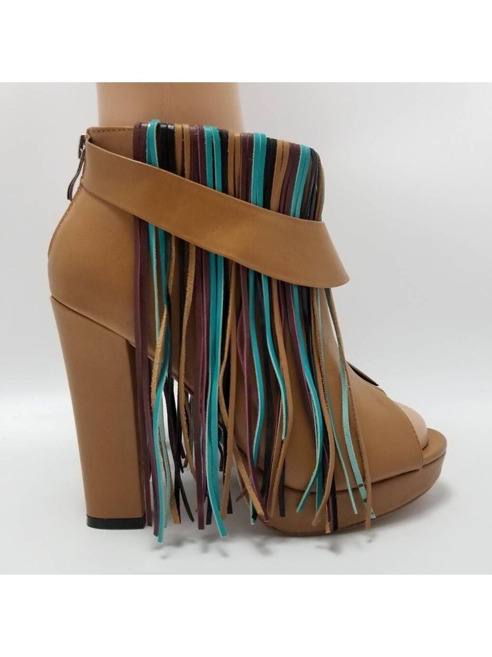 Charm City Sole Womens Fringe Platform Heel Ankle Booties Peep Toe Size 8